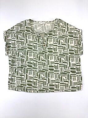 Harris Wilson Cotton Print Blouse Large Green Abstract Art Block Print Casual